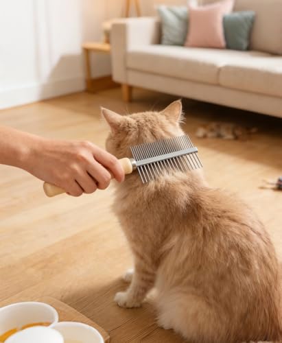 Double Row Undercoat Rake for Dogs & Cats - Wooden Handle Metal Dog Comb, Pet Grooming Dog Rake for Deshedding & Detangling - size: Grooming Comb