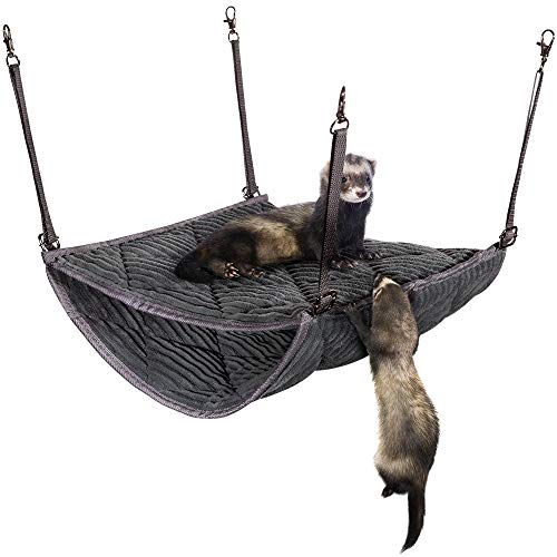 Ferret Hammock for Cage - Plush Double Bunk Bed Hanging Clips - Perfect for 2 or More Small Pets! (Rats, Ferrets, Hamsters, Guinea Pigs, Chinchillas & Squirrels) - Grey - color: Grey