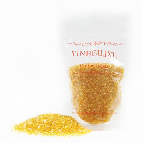 Crushed Glass Glitter, Broken Stones Shattered Glass Chips for Resin Art Crafts, Epoxy Resin Supplies, Geod Painting, DIY Art Projects, Jewelry Making, 2-4mm, 200g/7oz (Gold Yellow) - color: Gold Yellow