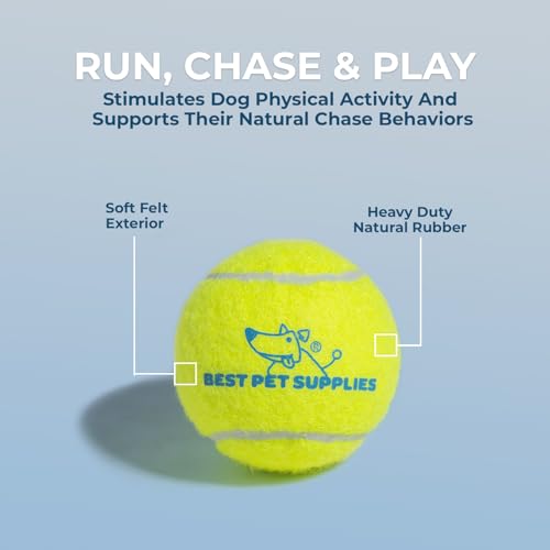 Best Pet Supplies Interactive Squeaky Dog Chew Toy, Ideal Dog Toys for Chewers, Small, Medium & Large Dogs, and Fetch Lovers - Tennis (Yellow), Medium (Pack of 4) - color: Tennis (Yellow), size: Medium