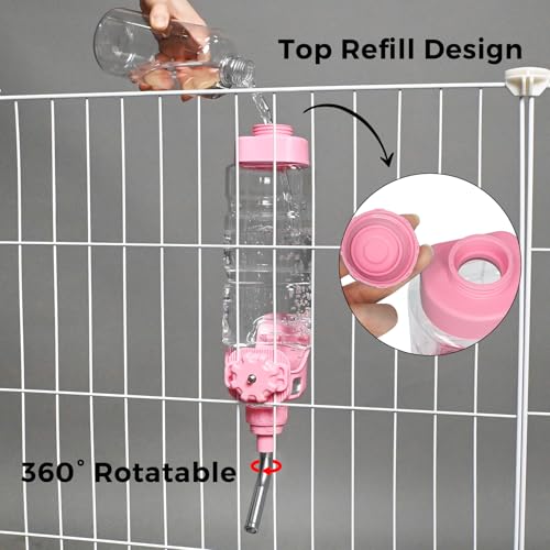 Vannon Dog Crate Water Bottle, 34oz Top-Fill Pet Water Dispenser, Pink | kennel water bottle helps keep pets hydrated longer with fewer refills and easy daily care. - color: Pink, size: 34oz