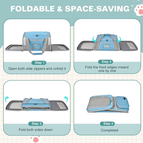 Cat Carrier Top Load, Privacy Curtains Soft Pet Travel Bag Airline Approved | Collapsible Soft-Sided Cat/Dog/Pet Carrier for Small Cats Dogs Puppy Under 16 lb, Washable Kitten Mesh Cage (16.9x10.8x10.8) - color: Sky Blue