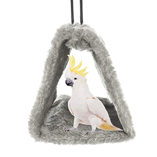 MOACC Winter Warm Bird Nest House Shed Hut Hanging Hammock Finch Cage Plush Fluffy Birds Hut Hideaway for Hamster Parrot Macaw Budgies Eclectus Parakeet Cockatiels Cockatoo Lovebird (S, Grey) - color: Grey, size: S