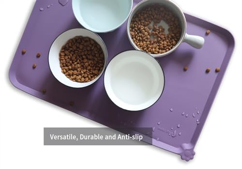 Hoki Found L Silicone Pet Food Mats Tray with Higher Lips- Non Slip Dog Cat Bowl Mats Placemat - Pet Feeding Mat - Waterproof Dog Cat Food Mats -Pet Water Mats for Carpet -Amethyst - color: Amethyst, size: 22" x 14"