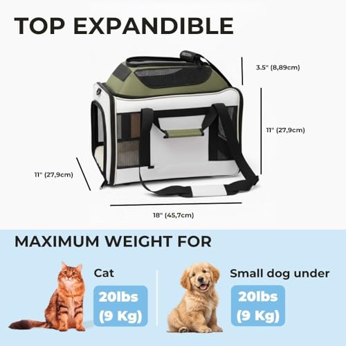 Cat Carrier Dog Carrier Airline Approved, Pet Carrier for 2 Cats Small Medium Dogs, Soft Cat Carrier 18x15x15 with Foldable Bowl & Washable Pad, TSA Approved Dog Carriers by Luniko Shop (Cream) - color: Cream