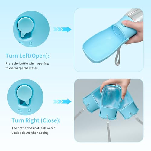 Portable Dog Water Bottle 10oz Blue | Foldable pet water dispenser, food grade plastic, ease to use for outdoor walking, hiking, travel - color: Transparent Blue, size: 10OZ