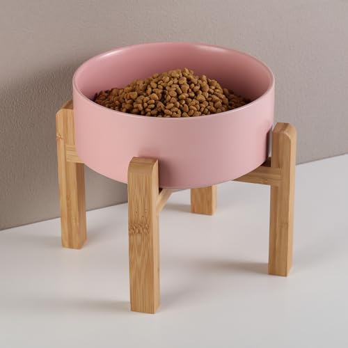 Pink Raised/Elevated Ceramic Dog Bowl for Medium Large Sized Breeds,Large Dog Food Water Bowl with Stand,8 in Non Slip Heavy Weighted 1800ml/ 7.6 Cups/60 OZ - color: Pink, size: 8 in