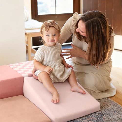 Tiny Land Soft Foam Climbing Blocks for Toddlers, 6-Piece Foam Blocks - color: Pink Pastel