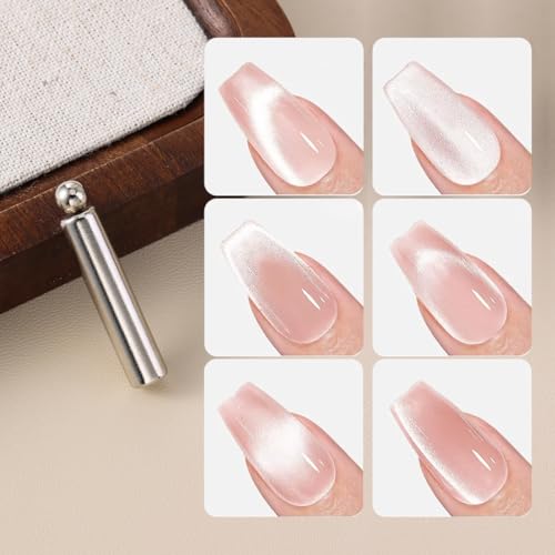 Cat Eye Magnet Set for Nails, Double head Pink Metal Cylindrical Magnet Tool with Bead Scissor-shaped Black Hole Nail Magnetic for French Effect at Home Salon DIY Nail Art Kit - color: silver, pink