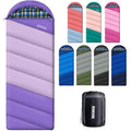 Cotton Flannel Lined Sleeping Bag for Adults Teens Kids, Cold Weather & Warm, 3 Seasons, Lightweight Compact Camping Essentials Equipment, Hiking, Outdoor, Travel - color: Deep Purple & Light Purple