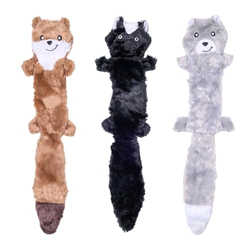 ZippyPaws Skinny Peltz No Stuffing Dog Toy Pack to Keep Them Busy - 18" | For Medium and Large Dogs, Squeaky Pet Toys, Unstuffed Chew Toys, Soft Plush Variety Pack, Weasel, Skunk, and Wolf - style: Weasel, Skunk, Wolf - Large (3-pack)