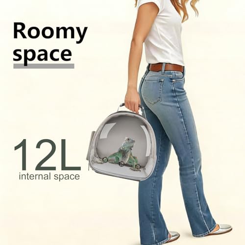 Bearded Dragon Carrier Backpack with Security Printing Harness Leash and 3-Sized Harness Set, Reptile Lizard Travel Guinea Pig Bunny Kitten Travel Carry Bag to Transport (Grey, PU Leather) - color: Grey