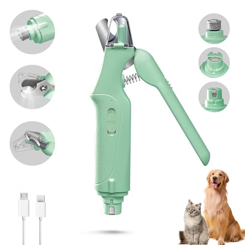 CATPICK 2-in-1 Cat Nail Clippers & Dog Nail Clippers Trimmers for Large Medium Small Dogs Cats Claw Trimmer Quick Sensor and Safety Guard USB Rechargeable with 2 LED Lights Dogs Nail Trimmer - color: Green