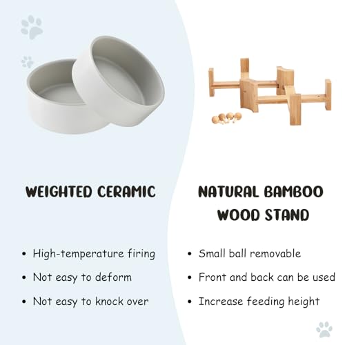 SPUNKYJUNKY 15° Slanted Ceramic Dog and Cat Bowl with Wooden Stand, Tilted Bulldog Food and Water Bowl No Slip Non-Spill for Cats Medium Dogs Big Face Pets 13.5 OZ (1.7 Cups, Grey × 2) - color: Grey, size: 1.7 CUPS × 2