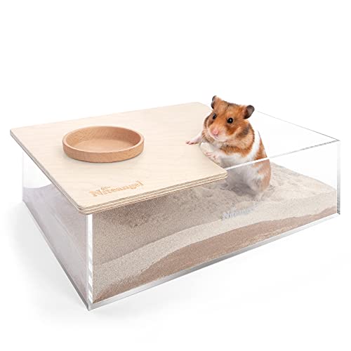 Niteangel Small Animal Sand-Bath Box: - Acrylic Critter's Sand Bath Shower Room & Digging Sand Container for Hamsters Mice Lemming Gerbils or Other Small Pets (Rectangle, Birch-Wood) | Acrylic Viewable Critter Sand Bath Shower Room & Digging Sand Containe