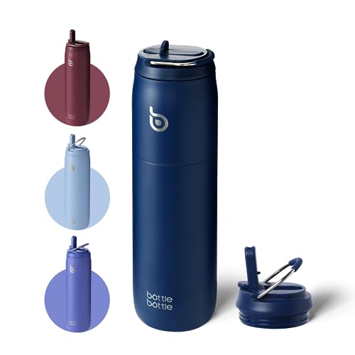 BOTTLE BOTTLE Stainless Steel Water Bottle 32 oz indigo blue | Straw Lid, Insulated Cup, Stay Cold Hot, Leak-Proof, Wide Mouth Water Bottles for Men - color: Indigo Blue