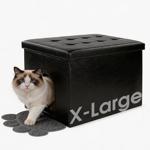 MEEXPAWS Cat Litter Box Enclosure Furniture Odor Control, Large | XL Hidden Cat Litter Box Bench Ottoman, Cabinet Dog Proof, Waterproof Inside, Easy Clean, Easy Assembly, Black - color: Black, size: XL 27.5'' x 19.6'' x 19.6''