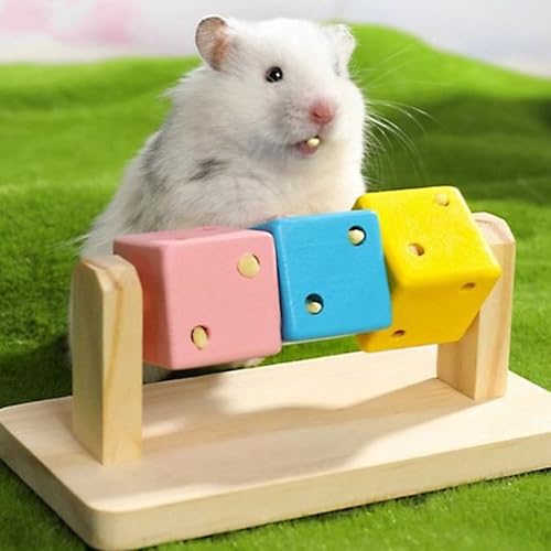 Hamster Chew Toy Wood Platform - Colorful Wooden Block for Small Animals Like Chinchilla, Gerbil, Guinea Pig, Rat, Chipmunk, Squirrel, Sugar Glider, Dwarf Hamster - Teeth Grinding, Exercise