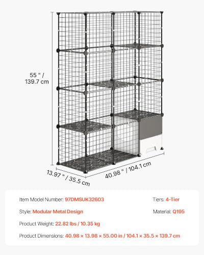 VEVOR Cat Cage 4-Tier 40.98"x13.98"x55" DIY Cat Playpen with Litter Box, Indoor Enclosure Detachable Metal Wire Kennel Crate, Large Exercise Place for 1-2 Cats, Kittens, Ferrets & Small Animals, Black - size: 41.0"L x 14.0"W x 55.0"H