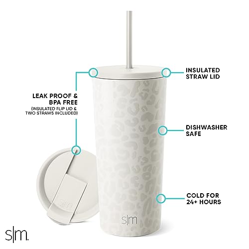 Simple Modern Iced Coffee Tumbler, Insulated | 20oz | Leopard | Reusable Stainless Steel Cup, Travel Mug, Water Bottle with Straw | Cupholder Friendly & Spill Resistant, Cream Leopard - color: Pattern: Cream Leopard, size: 20 Ounces
