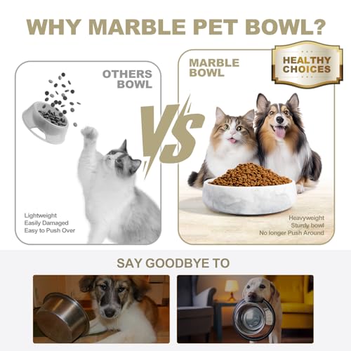 White Dog Bowl, Marble Dog Food Bowl, Non-Slip Water Dish Large, Heavy Duty Pet Bowl for Large Dogs, African Natural Marble, Holds 6 Cups(6lbs) - color: Namib Fantasy, size: L