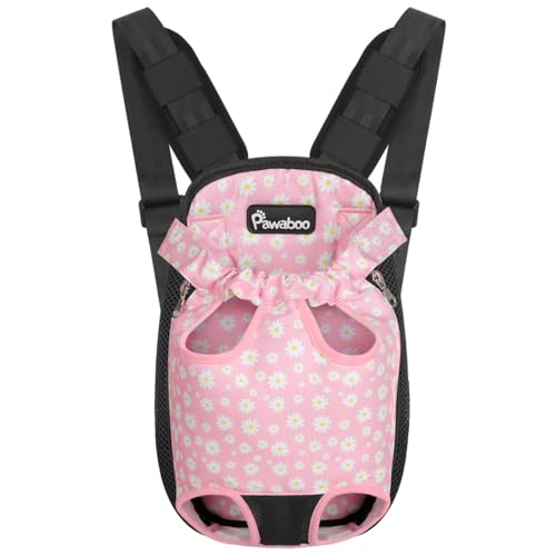 Pawaboo Pet Carrier Backpack, Adjustable Pet Front Cat Dog Carrier Backpack Travel Bag, Legs Out, Easy-Fit for Hiking Camping Traveling for Small Medium Dogs Cats Puppies, S, Black + Pink - color: Black + Pink, style: Small (Pack of 1)