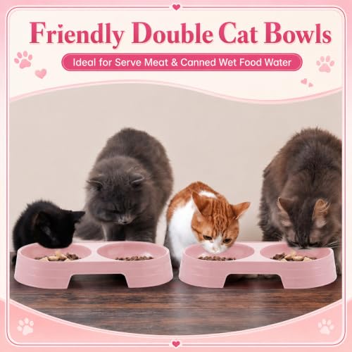 Sliner 7 Pcs Kitten Litter Box Starter Kit, 2 Plastic Small Kitty Litter Box Training Low Entry with Scoop, 2 Double Cat Bowl and Mat for Kitten Indoor (Pink) - color: Pink