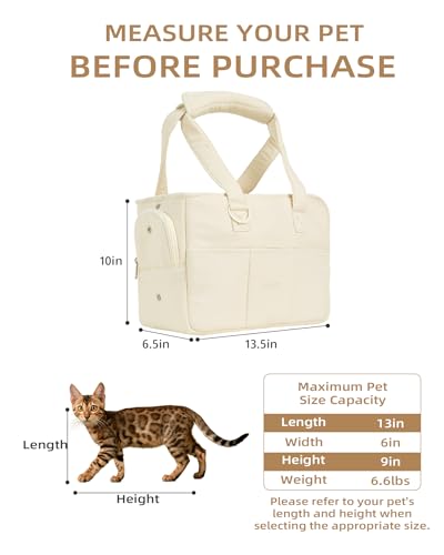 ONECUTE Dog Purse Carrier for Small Dogs Rabbit cat with Large Pockets, Cotton Bag, Dog Carrier Soft Sided, Collapsible Travel Puppy Carrier (Beige, 13.6" L x 6.5" W x 10" H) - color: Beige, size: 13.6"L x 6.5"W x 10.0"H