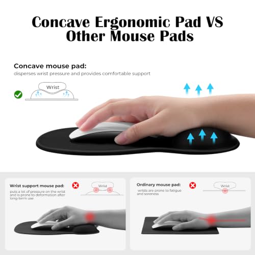 EooCoo Mouse Pad with Gel Wrist Rest, Ergonomic Mousepad Wrist Alignment | Middle Concave Design for Natural Wrist Alignment, Non-Slip Base Mousepad, Carpal Tunnel Relief, Office Desk Accessories - color: Black