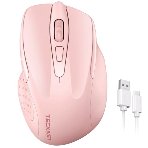 TECKNET Wireless Mouse Rechargeable, 2.4G Computer Mice with USB-A Receiver | 2.4G Connection, 800mAh Battery, 3X Faster Charging, Silent Click, 6-Level 4800 DPI, Ergonomic Design for All-day Comfort - color: Pink
