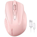 TECKNET Wireless Mouse Rechargeable, 2.4G Computer Mice with USB-A Receiver | 2.4G Connection, 800mAh Battery, 3X Faster Charging, Silent Click, 6-Level 4800 DPI, Ergonomic Design for All-day Comfort - color: Pink