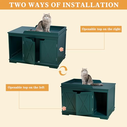 PUPETPO Cat Litter Box Enclosure Furniture, Hidden Litter Box Cabinet with Flip Top, 31.5" Indoor Cat House Washroom for Kitty, Medium and Large Cat, Green - color: Green
