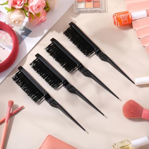 Yaomiao 6 Pack Teasing Brushes 3 Row Combs,Black | Nylon Bristle Tool for Women Styling, Back Combing Root Lifting Fine Hair Volume, Scalp Massage, Salon Home Use - color: Black