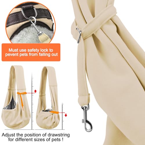 Tomkas Small Dog Cat Sling Carrier Puppy Purse Travel Wrap Soft Crossbody Pet Bag (Cream, M - Classic Pocket & Classic Strap) - color: Cream