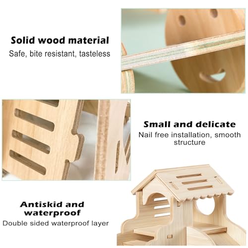 Hamster House, Wooden Hamster Maze Villa, Hamster Accessories | Hamster Hideout for Hamster, Mice, Gerbils, Lemmings