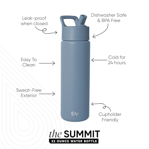 Simple Modern Insulated Water Bottle with Straw | 22oz | Blue | Summit Stainless Steel Water Bottles, Metal Cup | Leak Proof for School, Gym, Travel, Sports | Blue Dune - color: -Blue Dune, style: 22oz