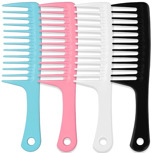 MODENGKONGJIAN 4PCS Wide Tooth Detangling Comb, Large Hair Styling Comb for Curly, Wet, Long Hair (Multi-colored, Polypropylene, Handgrip) - color: Multi-colored - 4PCS Wide Tooth