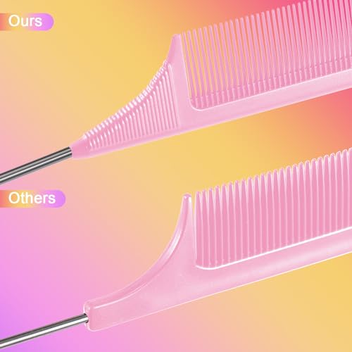 Leinuosen 3 Pack Rat Tail Comb Carbon Fiber,Black, Pink, White | Steel Pin Tail for Sectioning, Heat Resistant Teasing, Pick Comb for Women Wig Styling, Fishtail Design for Salon Updos - color: Black, Pink, White