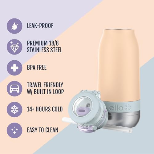 Ello Emma 14oz Insulated Stainless Kids Water Bottle with Straw, Twilight Breeze - color: Twilight Breeze