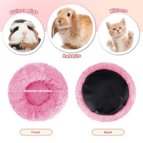 Rabbit Bed, Long Plush Donut Shaped Bunny Hideout - Bright Pink | Washable Soft Pet Bedding Mat for Guinea Pig, Kitten, Chihuahua & Small Pets for Snuggling Resting - color: Bright Pink