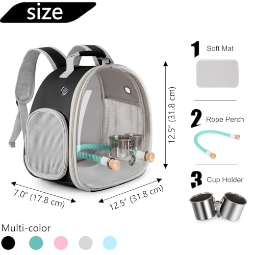 Small Bird Travel Backpack Carrier Cage with Cups, Backpack to Transport Backpack Carrier with Clamp Cups Stand Perch for Parakeet Cockatiel Budgies Vet Carry Book Bag Black - color: Black