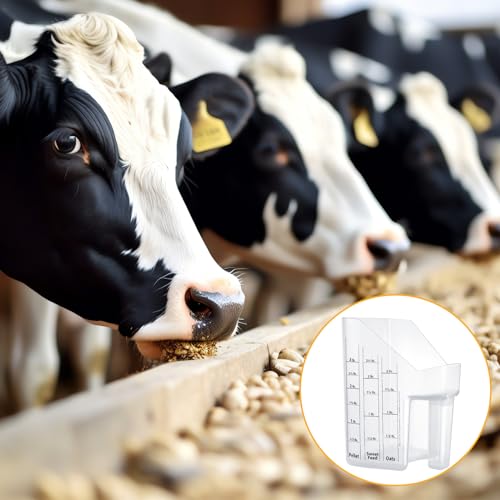 Uiifan 2 Pcs 3 Quart Horse Feed Scoop with Measurements, Heavy Duty Plastic Livestock Measuring Scoop for Grain, Pellets, Oats, Sweet Feed, Goat, Sheep and Cattle Supplies (White) - style: White