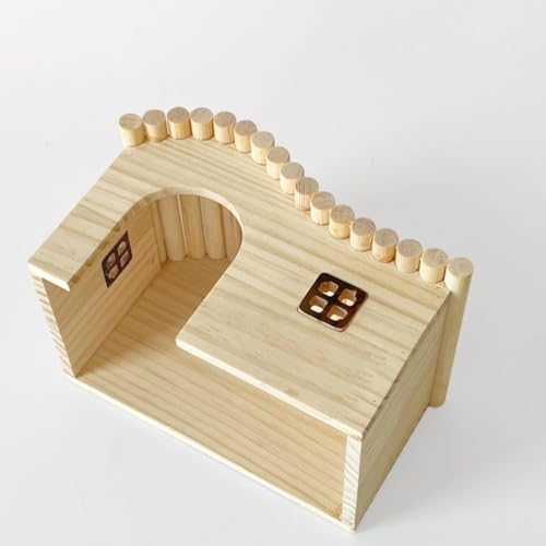Guinea Pig Wood Hideout Hut with Window Small Animal Wooden House for Chinchilla Squirrel Hedgehog Fancy Rat Hamster (Large) - size: Large