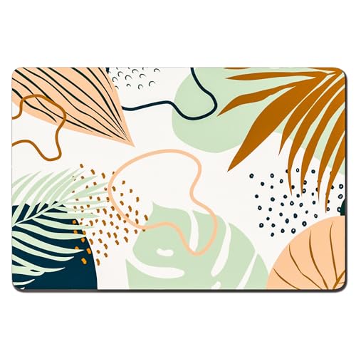 Rnivvi Dog Food Mat, 12" x 19" Boho Absorbent Dog Cat Bowl Mat for Food and Water, 3MM Anti-Slip Rubber Pet Feeding Rug Protect Floors, Puppy Placemat for Feeding & Watering Supplies, Tropical Leaves - color: Boho Tropical Leaves, size: 12"L x 19"W