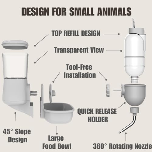Automatic Pet Food Water Dispenser, Auto Gravity Pet Feeder Water Bottle Set for Crate Cage for Puppy Cat Rabbit Guinea Pigs Chinchilla Ferret Hedgehog (Blue) - color: Blue