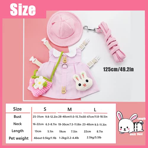 Guinea Pig Clothes,Soft Bunny Ferret Clothes with Pet Rabbit Harness and Leash Mini Hat Bag Cute Brooch for Kitten Small Animal Collars - color: Pink, size: Small