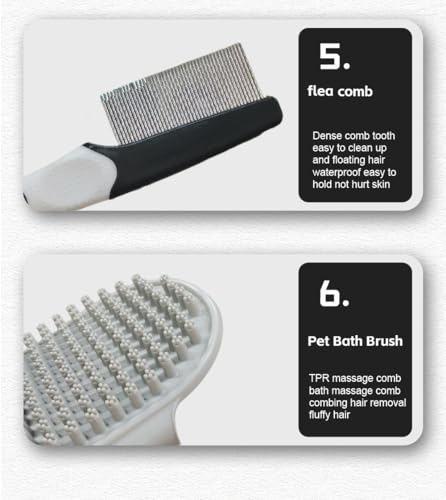 6-in-1 Pet Grooming Kit with Self Cleaning Slicker Brush, Double-Sided Dematting Undercoat Rake, Metal Grooming Comb, Dog & Cat Nail Clippers, Shedding Tool for Dogs, Cats & Rabbits