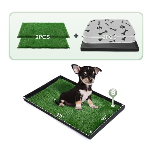 HQ4US 4LEGS Dog Grass Pad with Foldable Dog Litter Box,Small Liner Base for Balcony，Ultra-Absorbent Artificial Grass Pads for Dogs Pee Pad Holder, Potty Training, 2 PCS Reusable Pee Pads - size: Small for Dog＜ 19" Length