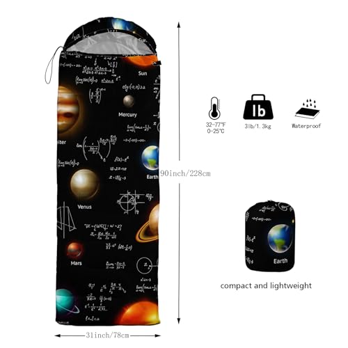 AILONEN Midnight Meow Sleeping Bag, Charcoal Cat Eyes Crescent Graphic, Portable Camp Sack Sleepover Style - color: Planet3