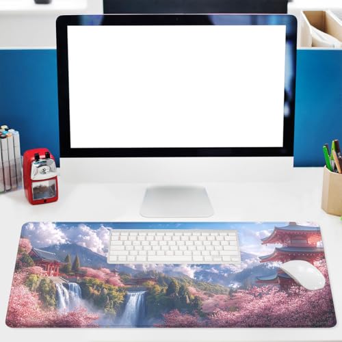 Anime Cherry Blossoms Desk Pad Mouse Pad Japanese Mountain Mount Fuji Mousepad XL Large Gaming Mouse Pad Laptop Keyboard Mat Desk Pad Office Computer Keyboard Laptop Home 31.5"x11.8" - color: Anime Cherry Blossoms, size: 31.5L x 11.8W inches